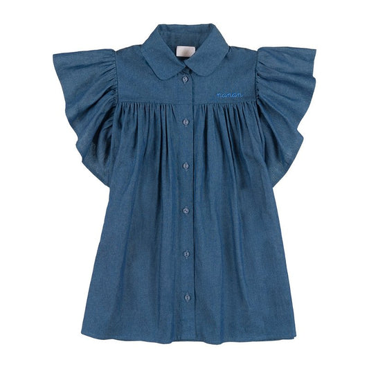 Abito in morbido denim, aperto sul davanti