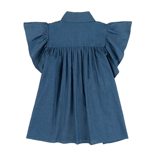 Abito in morbido denim, aperto sul davanti