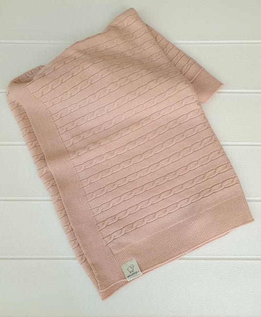 Coperta a trecce in pura lana Merino nel colore rosa