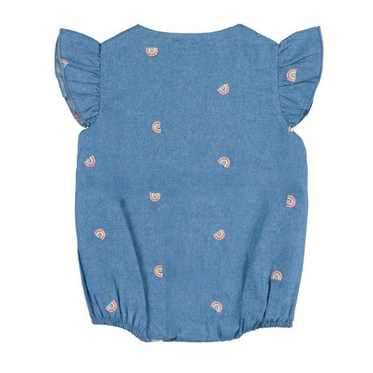 Pagliaccetto in morbido denim, aperto avanti.
